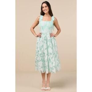 Lulus Proof Of Perfection Mint Green Floral Tiered Tie-strap Midi Dres - Size XL